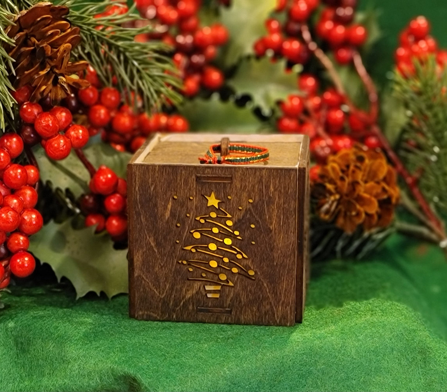 Tea Light Box Ornament w/ LED Flickering Candle Flame